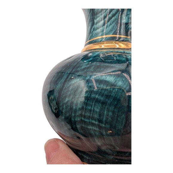 Vintage H. Bequet Quaregnon Belgium Peacock Ceramic Pitcher with Gold Trim - Picture 4 of 11